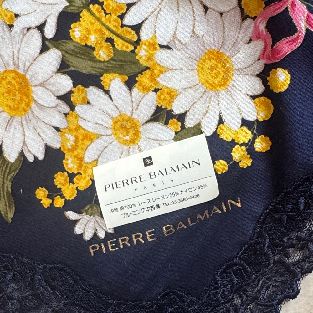 Pierre Balmain Floral Scarf in Navy with Yellow and Pink - Picture 2 of 7